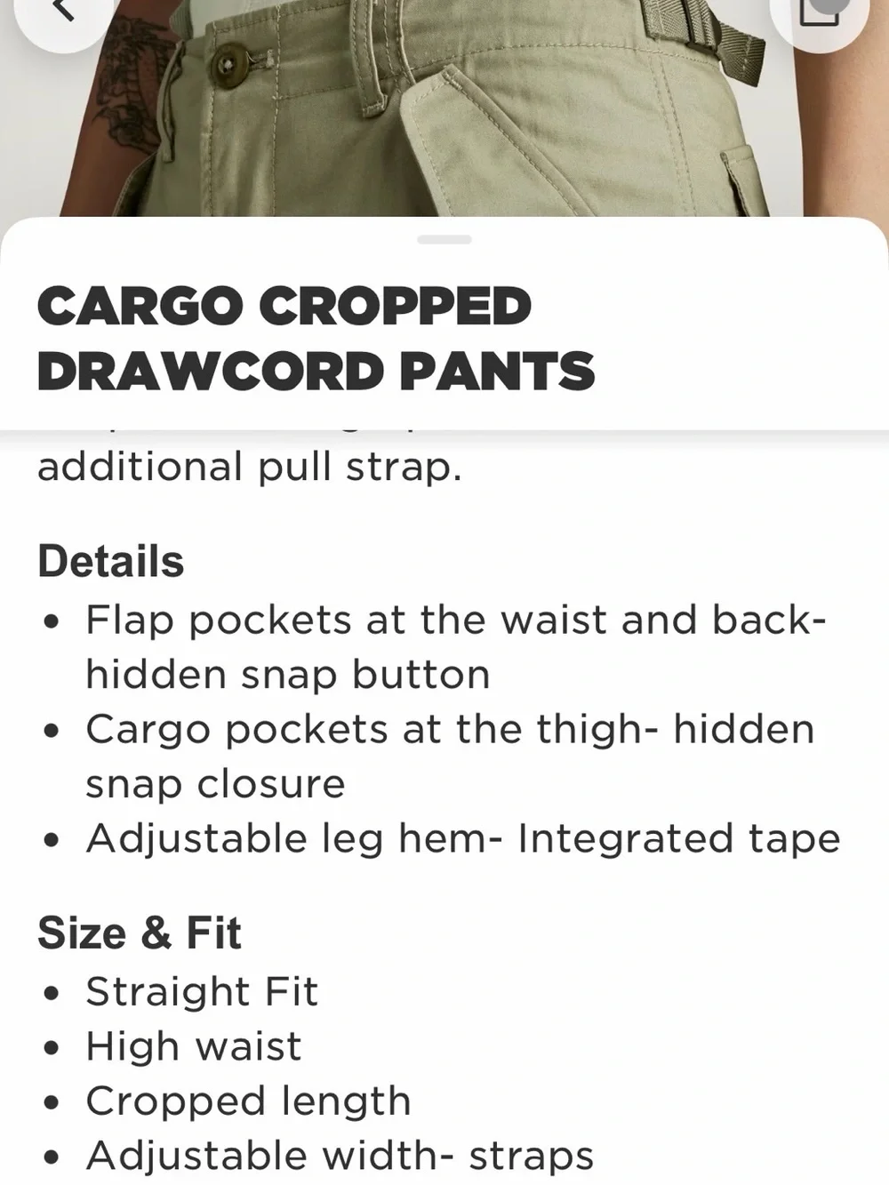 G-Star Olive Green Cropped Cargo Pants - Picture 9 of 9